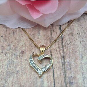 Cute 18" Curb Chain Dainty Two Tone Heart Pendant Necklace Valentine Sweetheart
